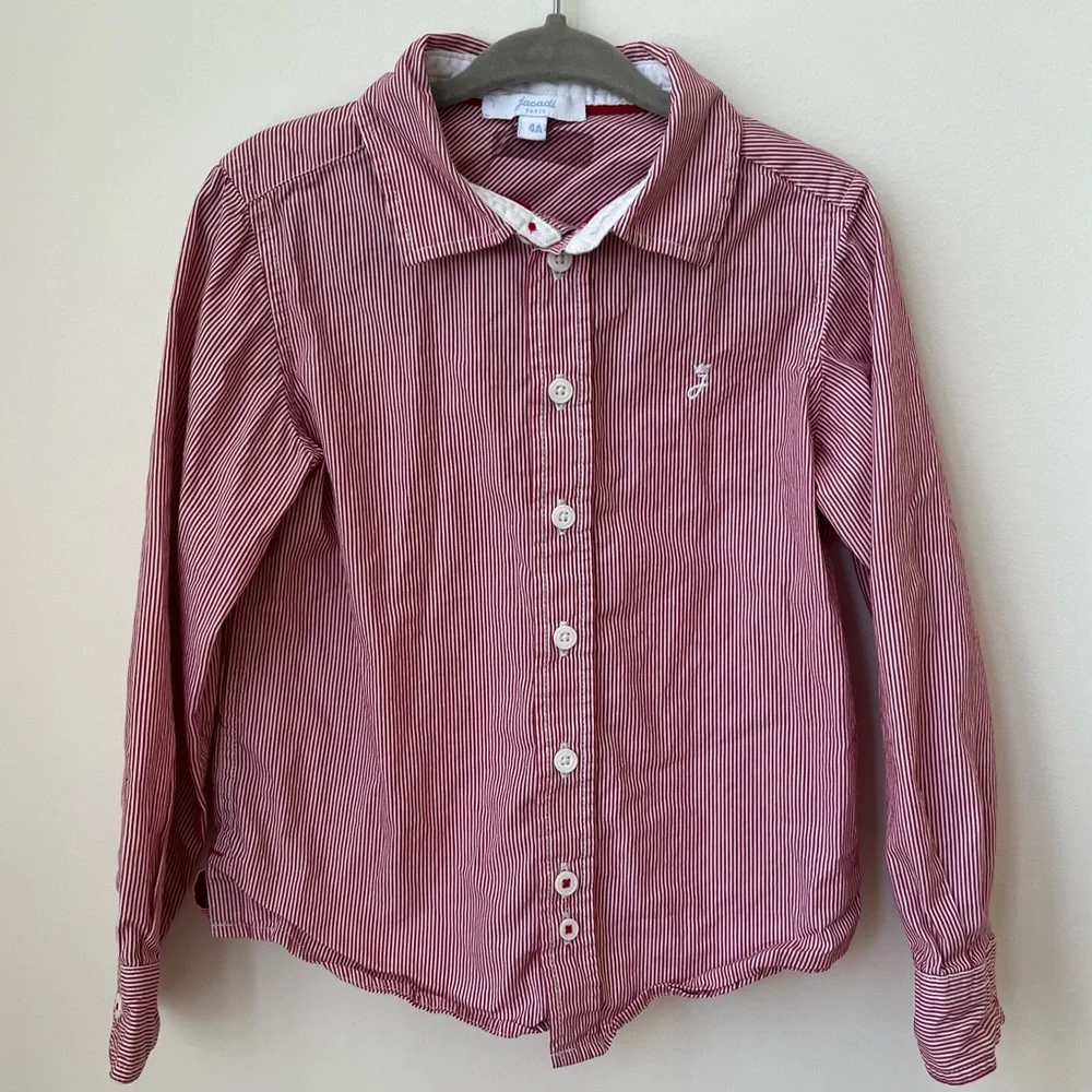 Jacadi Boys Red And White Striped Button Down Collared Shirt Size 4T/4 Years